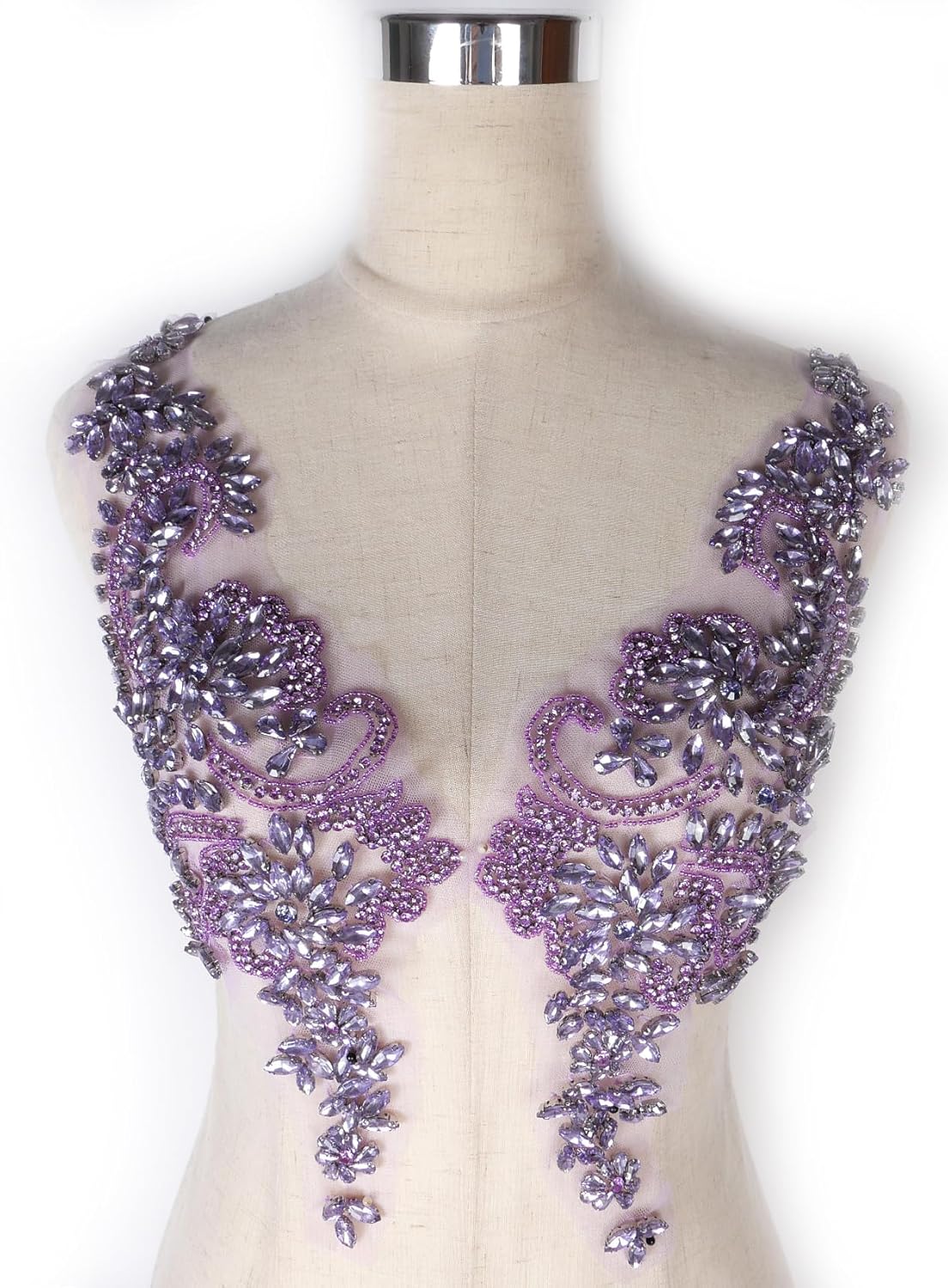 Luxury Look Shiny Rhinestone Pair Applique Patch for Dress