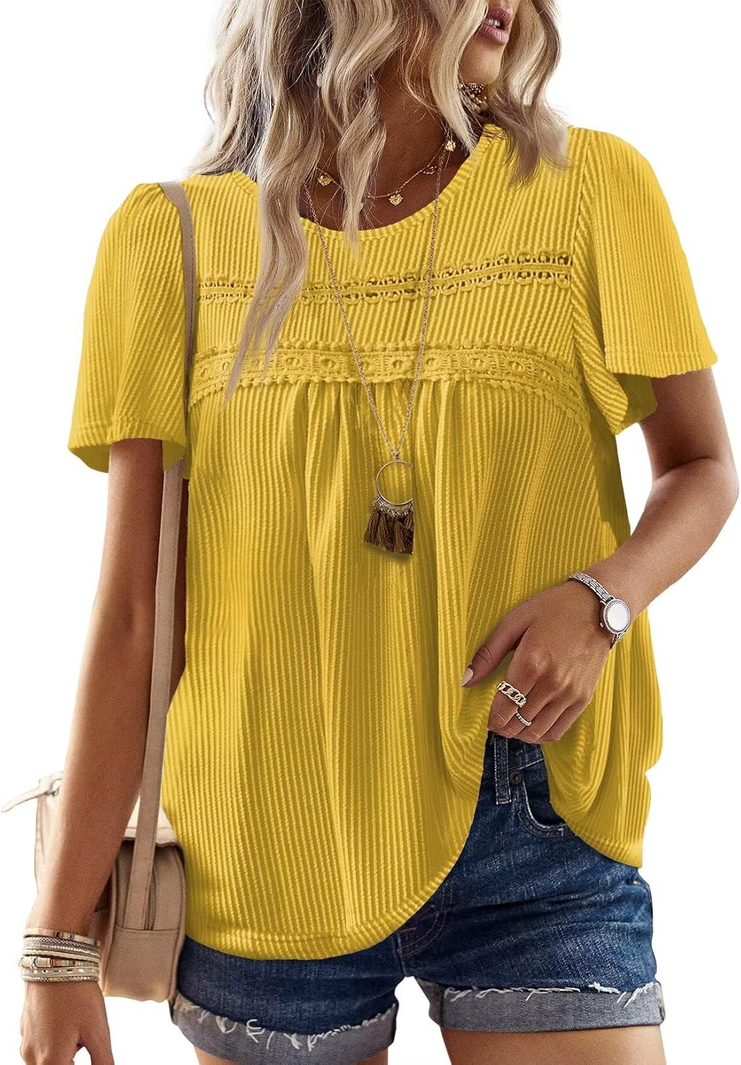 Womens Summer Tops Crewneck Short Sleeve Striped Shirts Casual