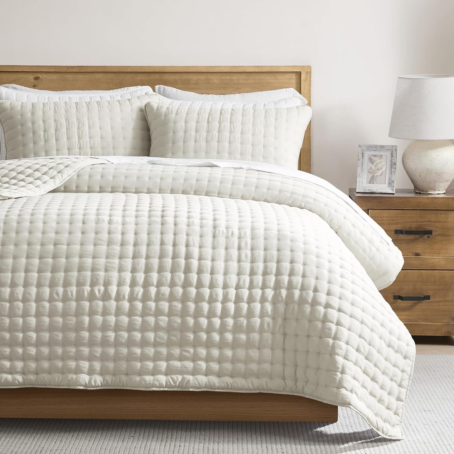 WDCOZY Ivory Queen Size Quilts Bedding Set for All Seasons