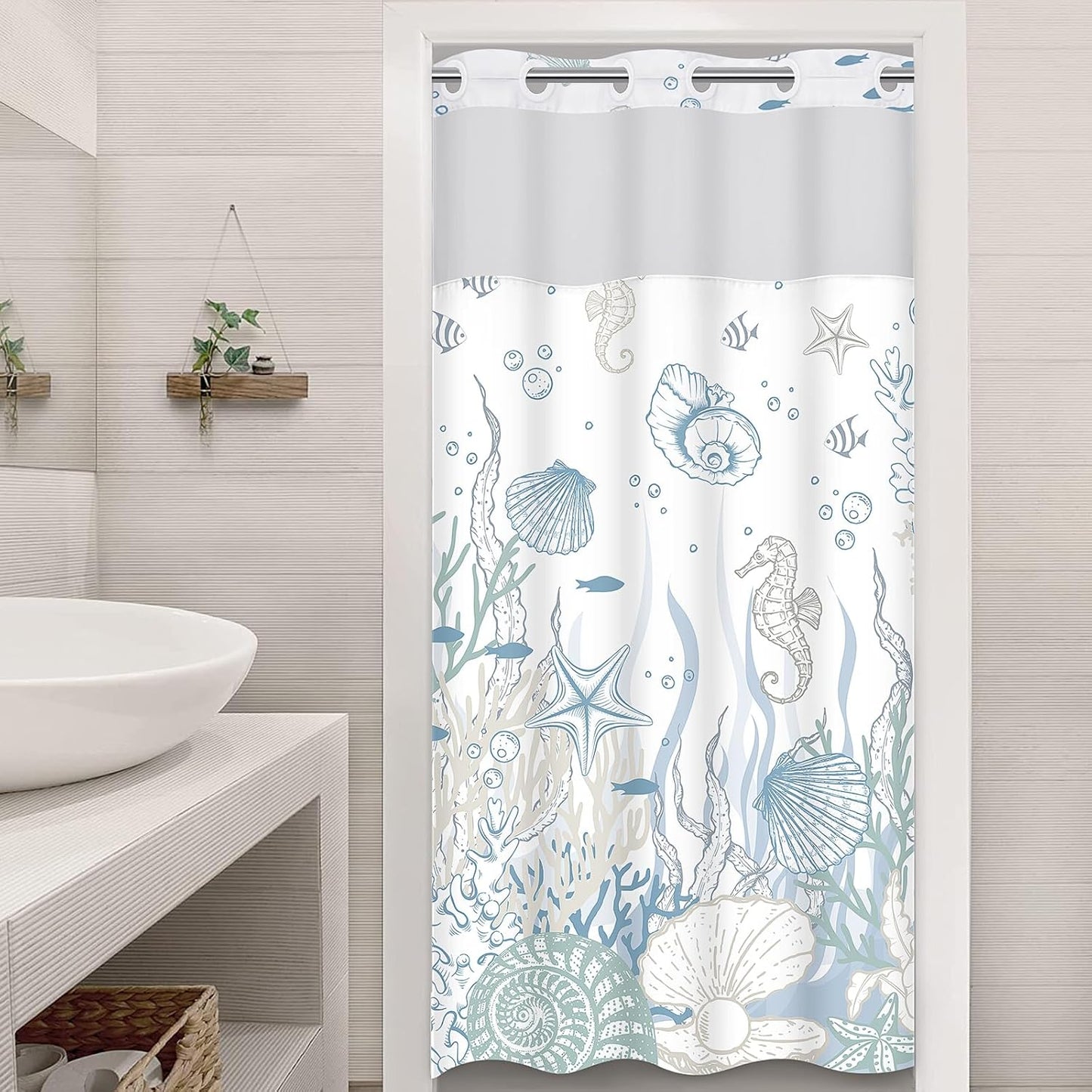 Nautical Coastal Small Stall Shower Curtain - Hotel Grade Double Layer