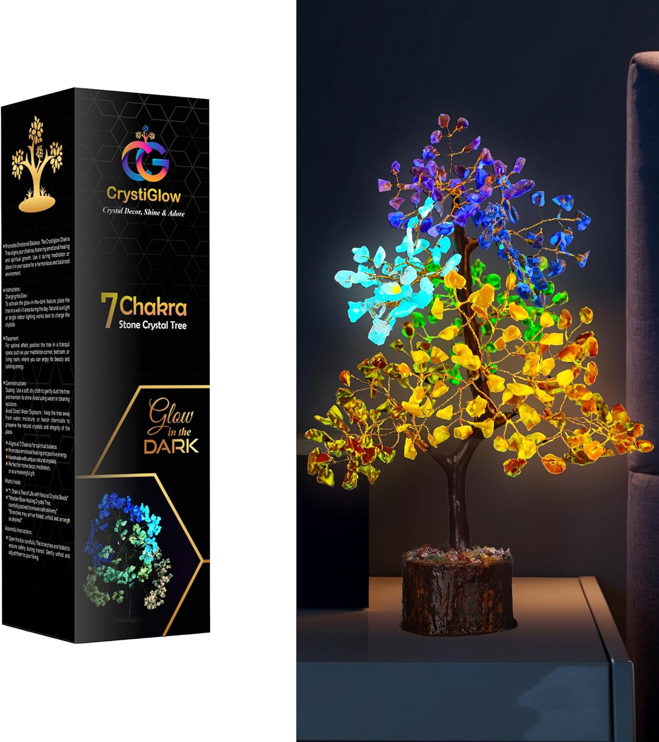 Glow in Dark Crystal Tree - Handmade Chakra Tree for Home Decor