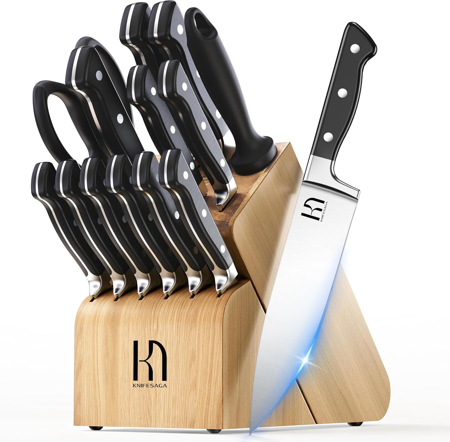 15 Pcs Kitchen Knife Block Set for Precision and Durability