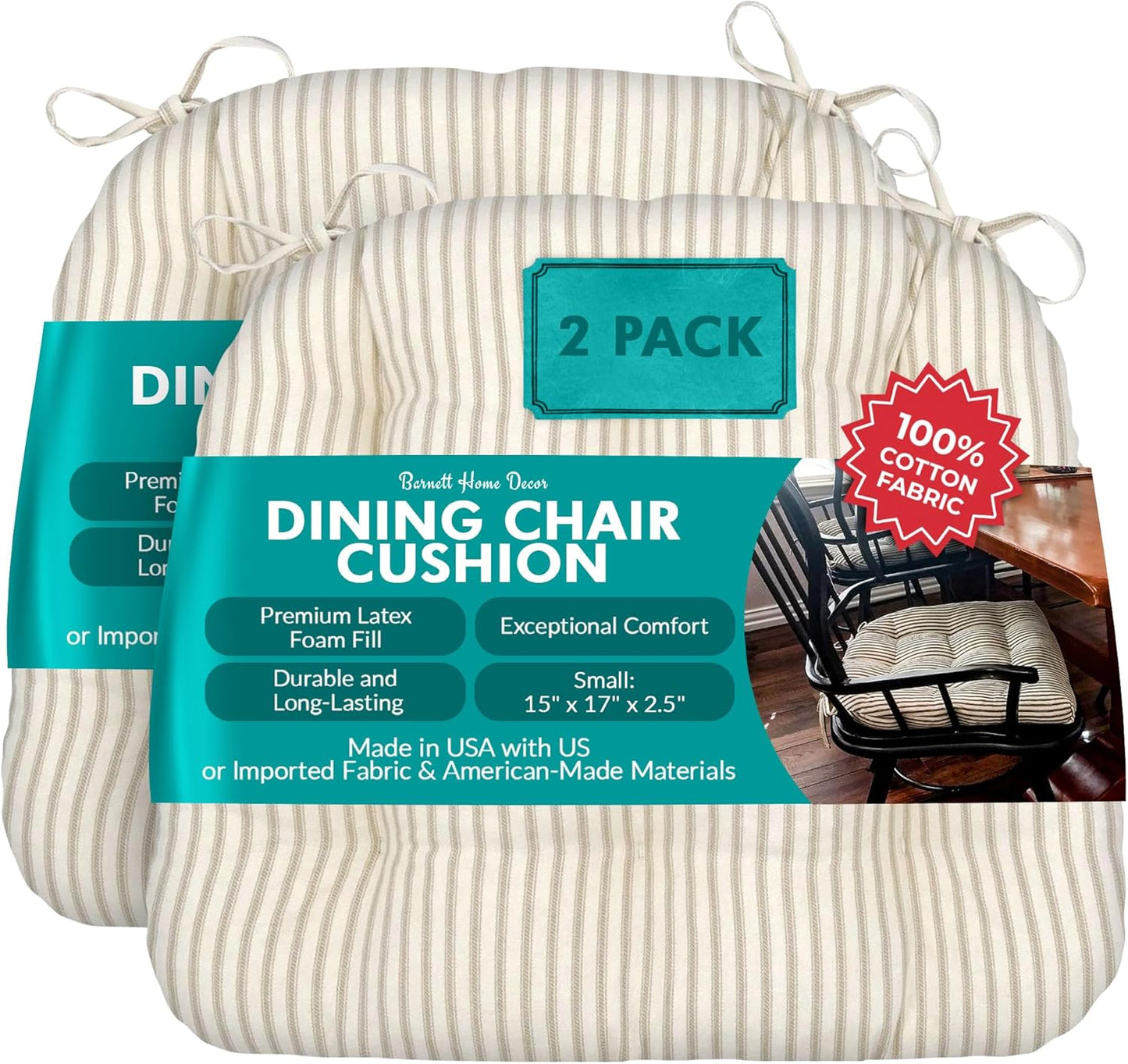 Barnett Home Decor Ticking Stripe Dining Chair Pad Set of 2