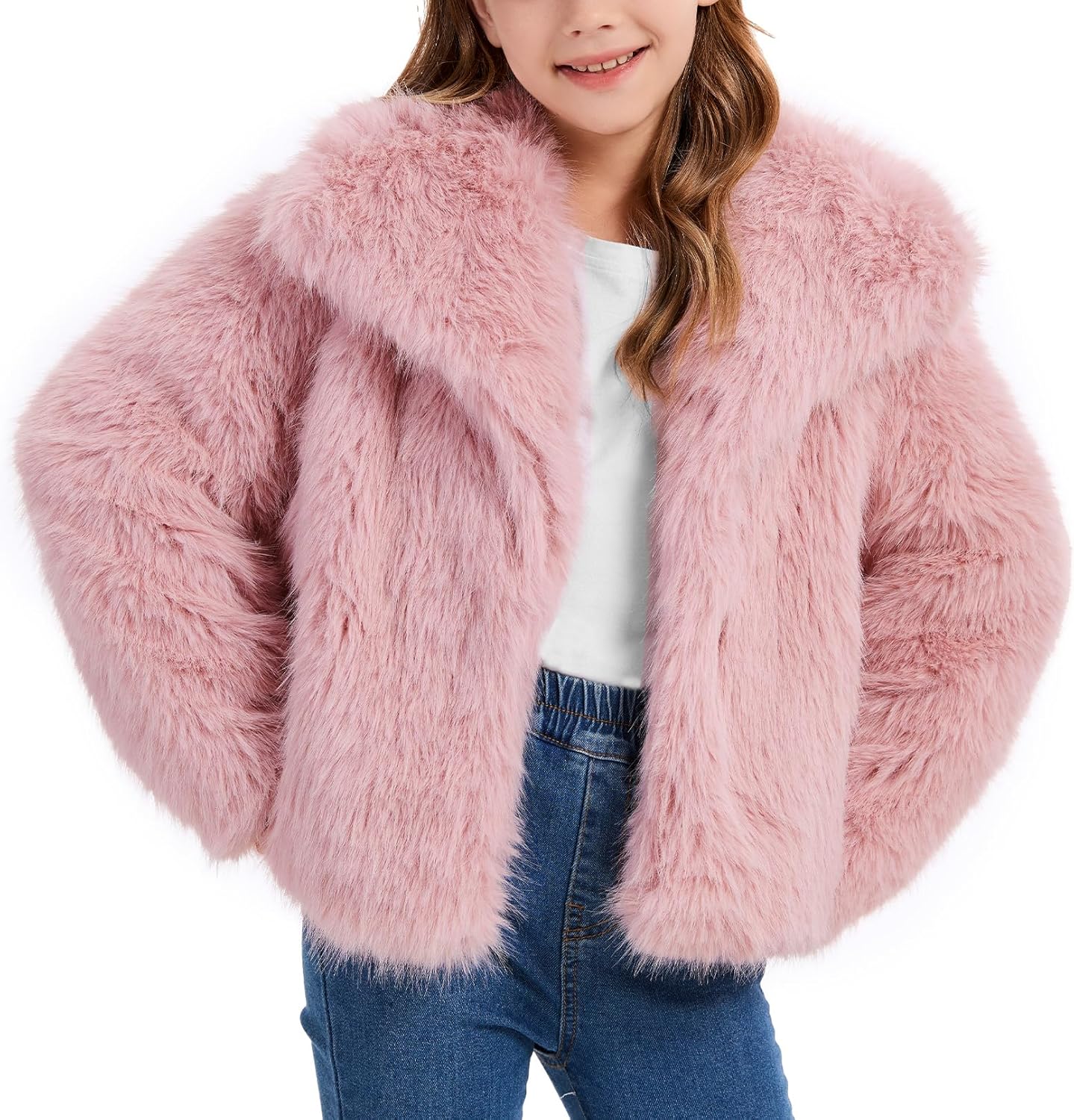 Girls Faux Fur Coat for Kids - Warm Winter Shaggy Jacket