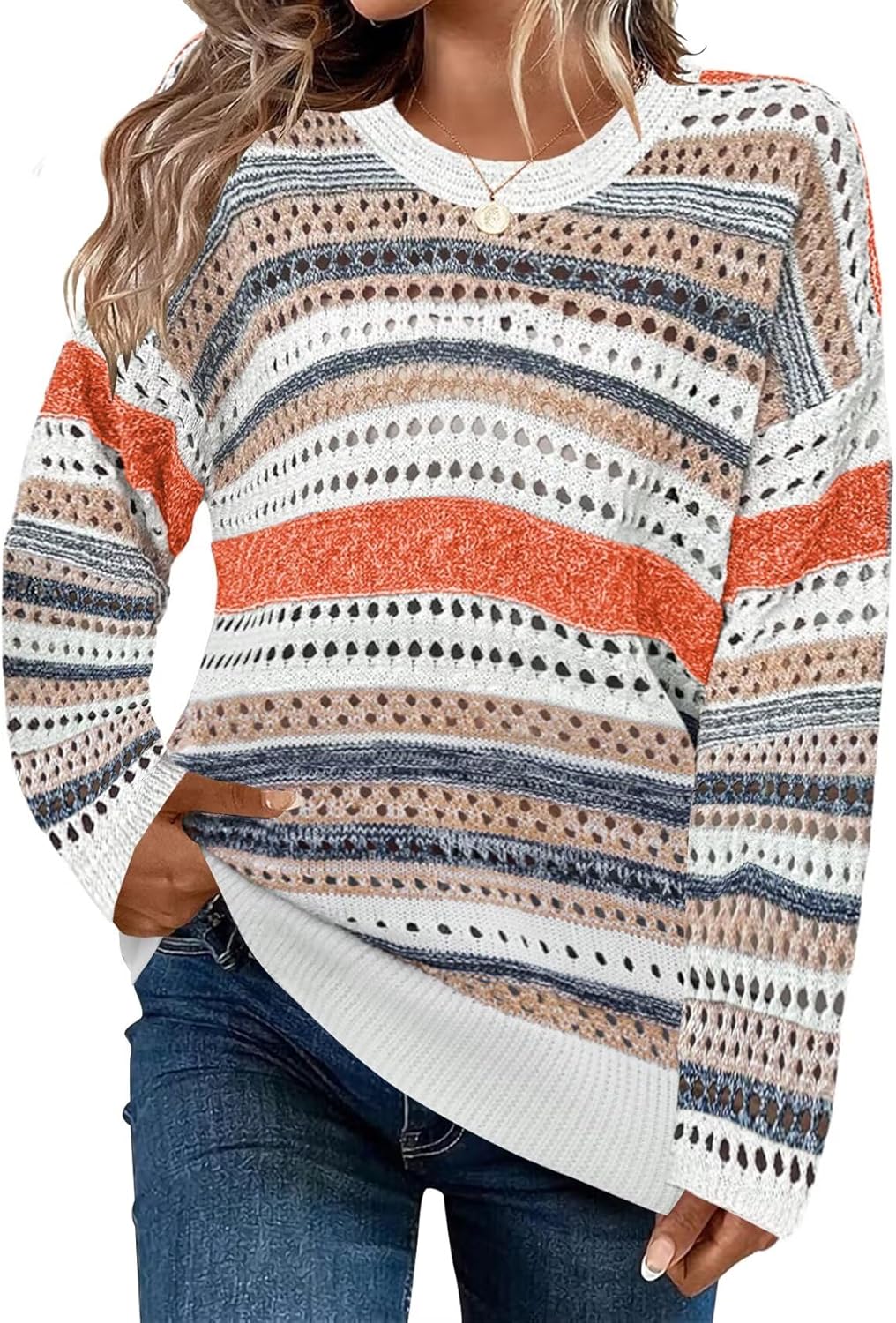 Cute Striped Sweaters for Women - Long Sleeve Pullover Style