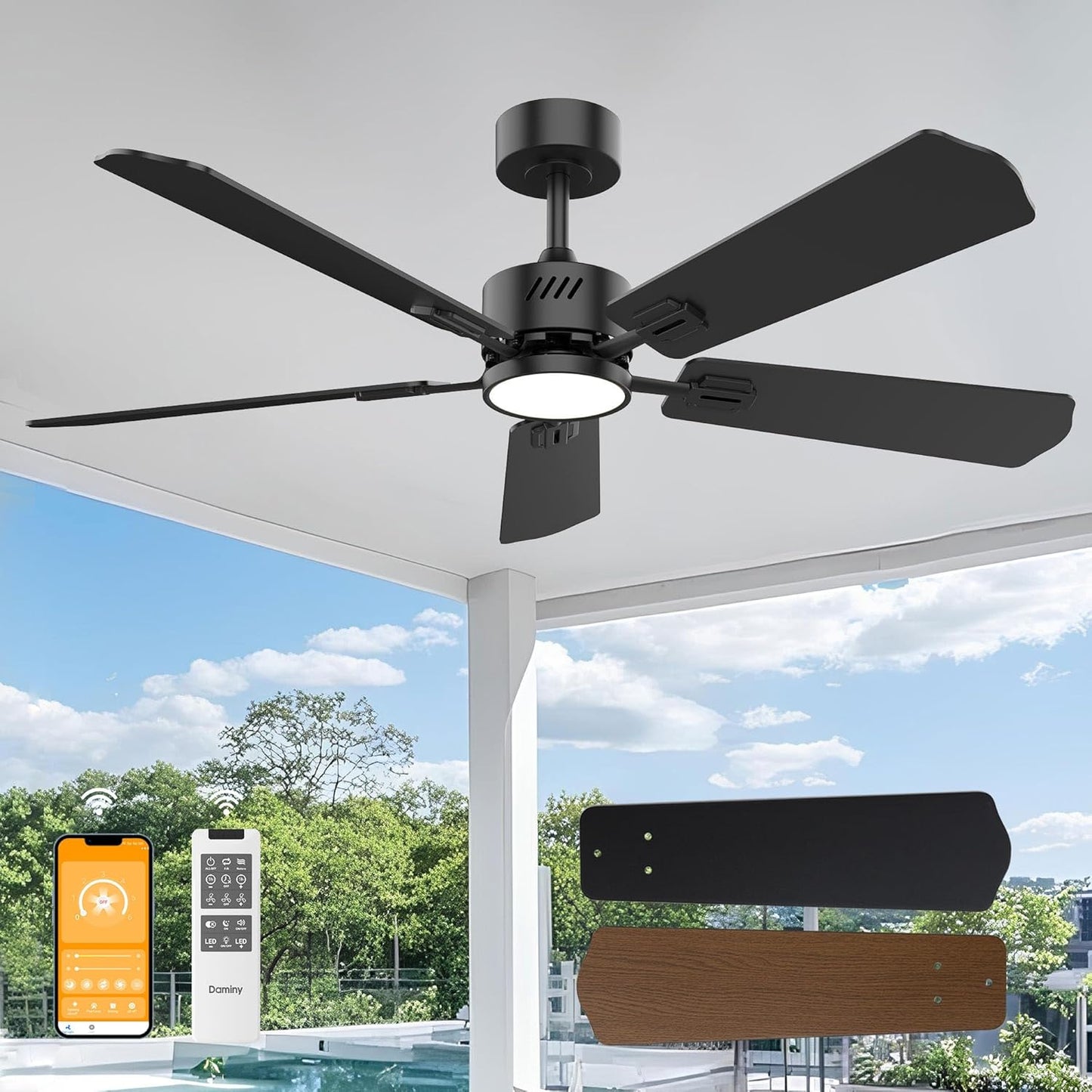 DAMINY 52 inch Ceiling Fan with Light for Any Room