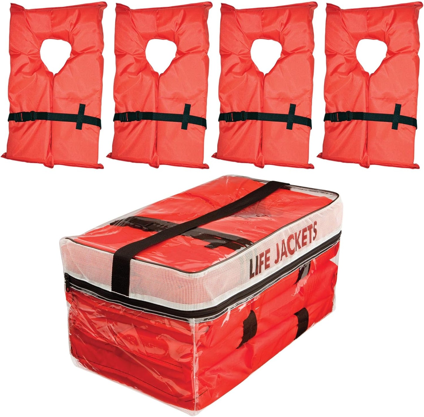 Absolute Outdoor Kent Clear Storage Bag with 4 Type II Life Jackets