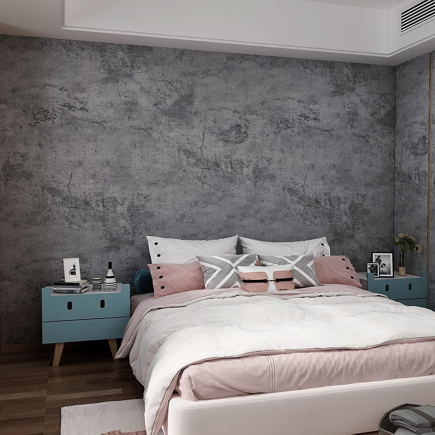 Thick Dark Blue Grey Cracked Concrete Wallpaper for Easy Decor
