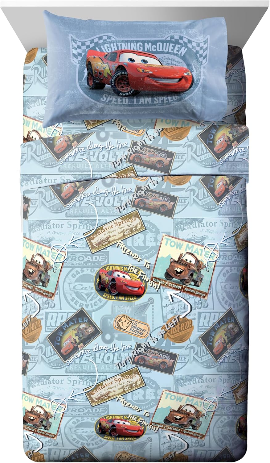 Disney Pixar Cars Tune Up Blue Gray Full Sheet Set for Kids