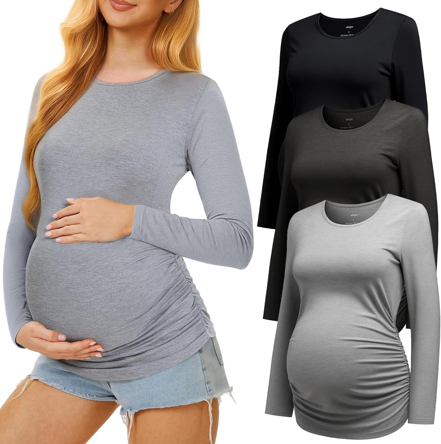 3 Pack Maternity Shirts Long Sleeve Pregnancy Tops for Women