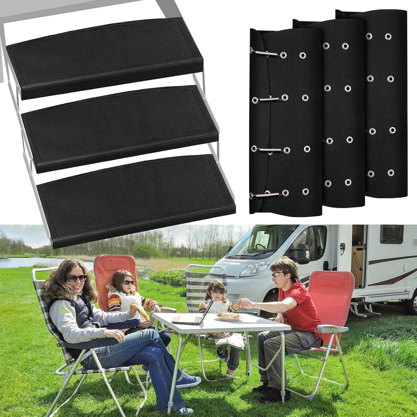 RV Step Covers 3 Pack for 8-11 Inch Deep Steps - Black