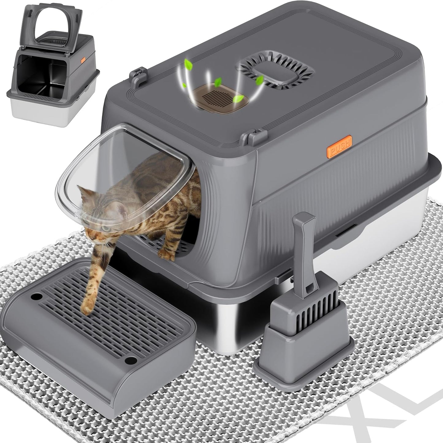 XL Extra Large Stainless Steel Cat Litter Box with Lid for Cats