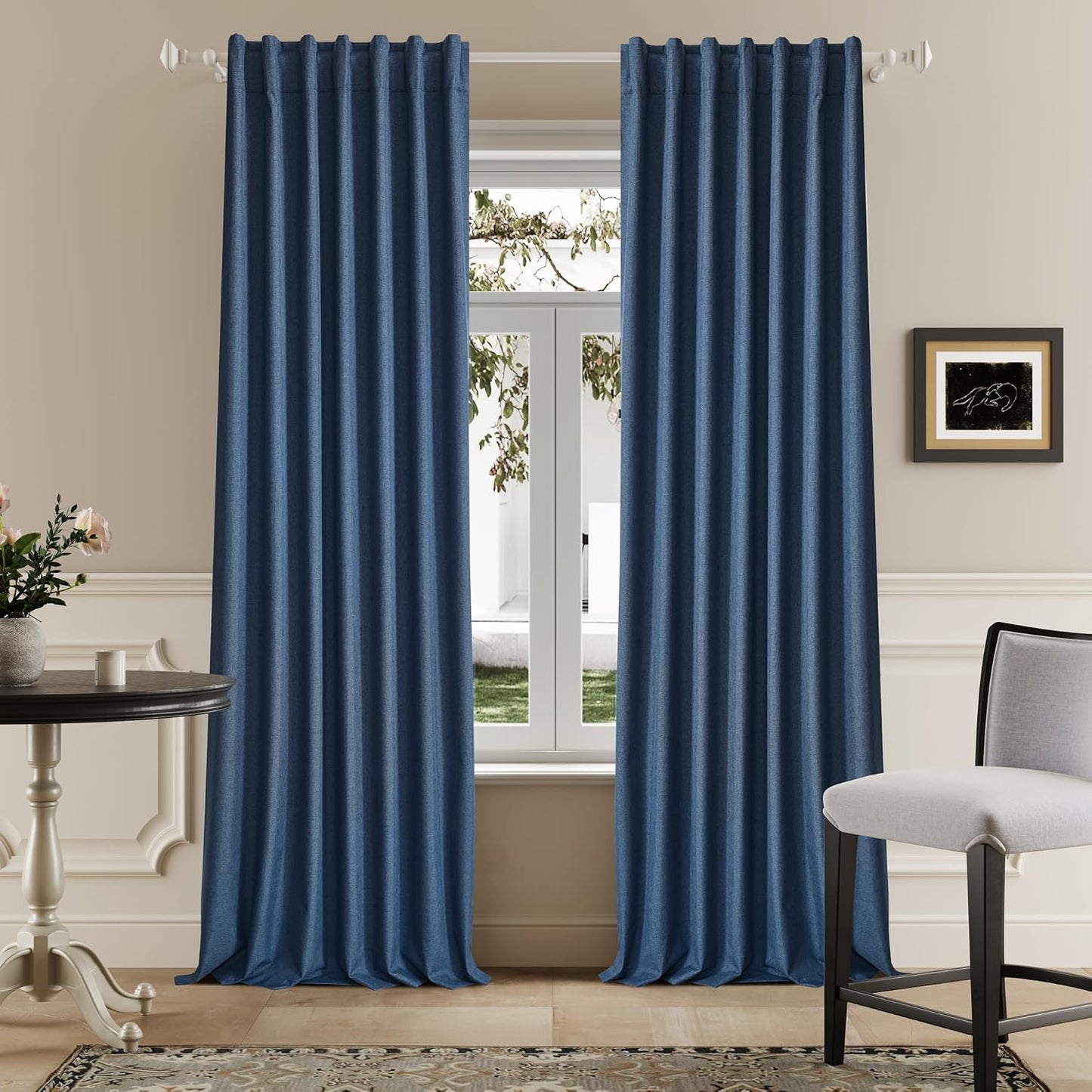 DUALIFE Blue Linen Full Blackout Curtains for Total Privacy