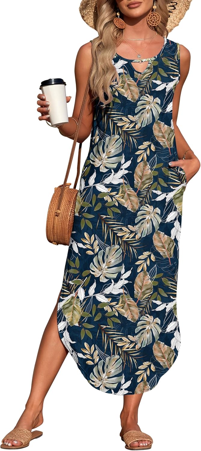 MISFAY Women's Summer Maxi Dress with Pockets for Beach Fun