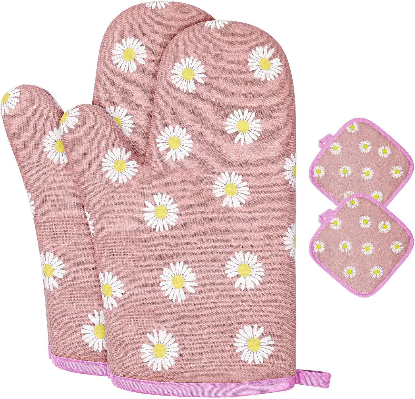 Heat Resistant Cotton Kitchen Set - 1 Pair Mitts + 2 Potholders