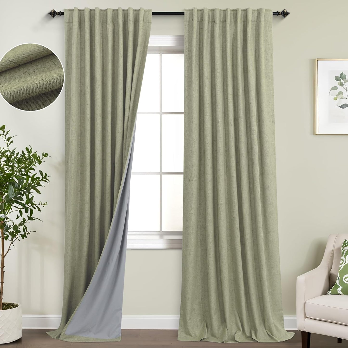 KOUFALL Sage Green Blackout Curtains for Bedroom Living Room
