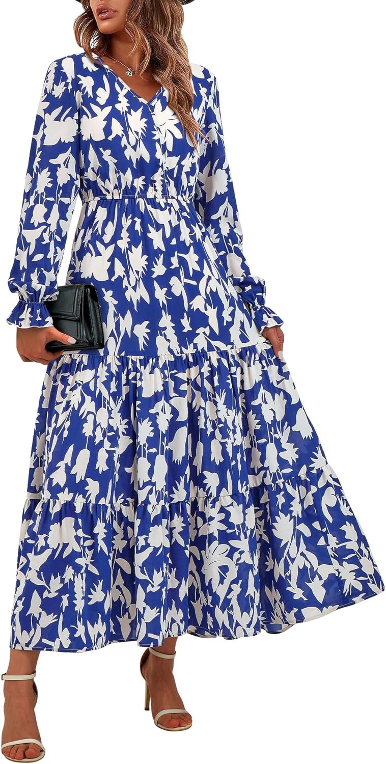 BTFBM Women Fall Dresses 2025 Casual Long Sleeve V Neck Maxi
