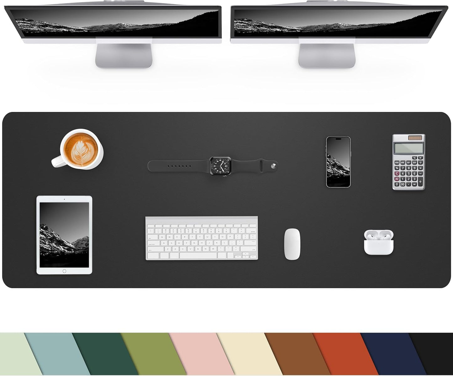 Large Non-Slip Black Leather Desk Pad - CEBOWA