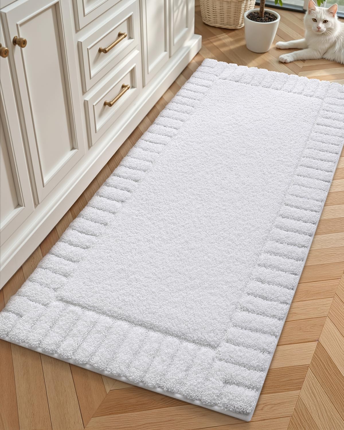 Color&Geometry Long White Bathroom Runner Rug for Stylish Spaces