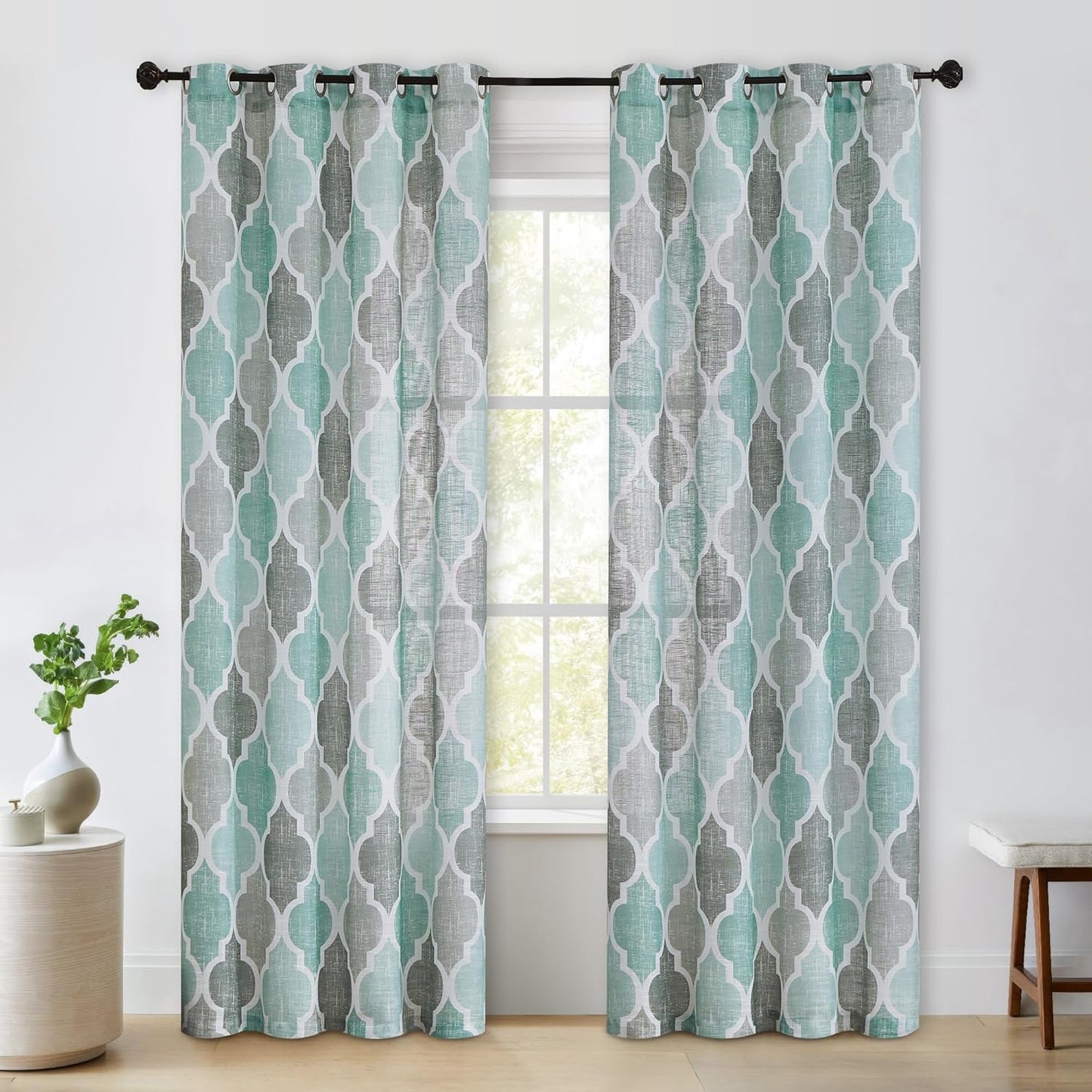Beauoop Aqua Grey Semi Sheer Curtains Set
