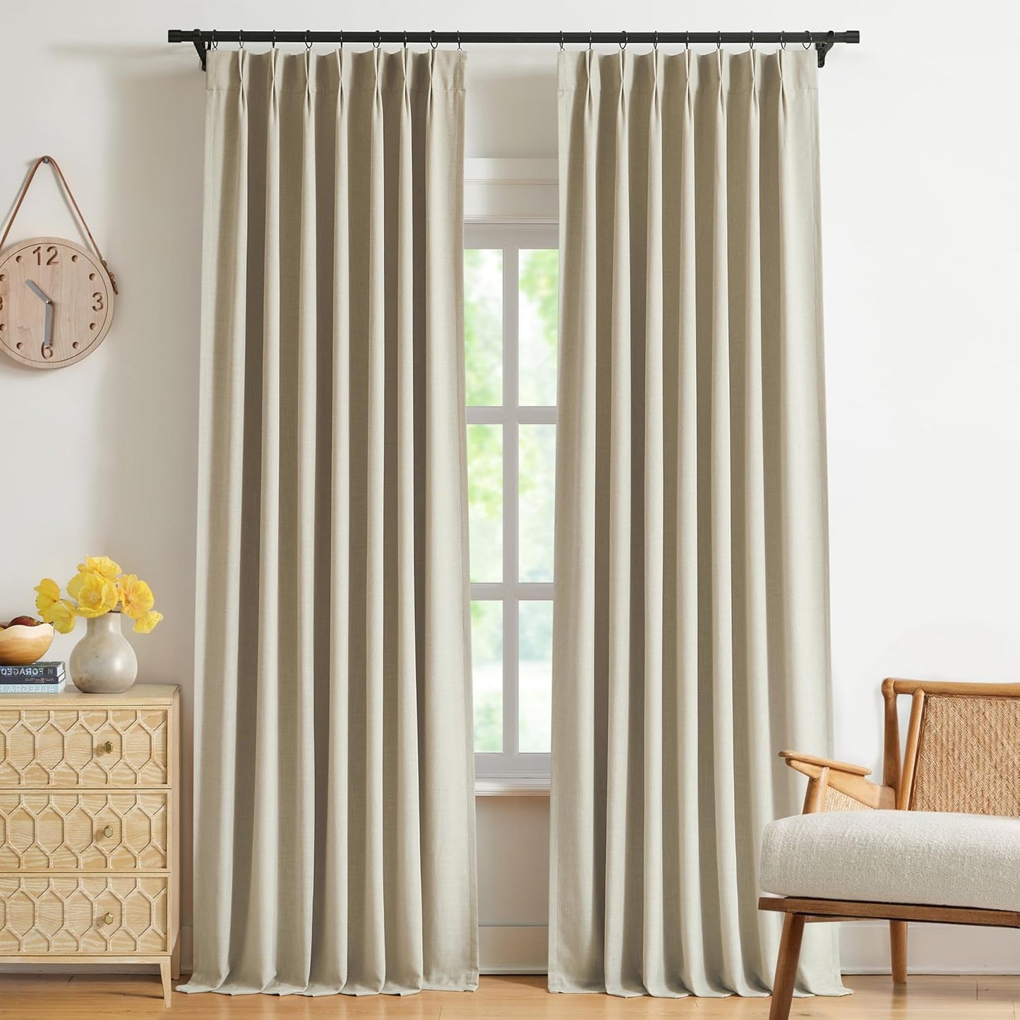 90 Inch Sand Pinch Pleated Full Blackout Curtain Panels for Home