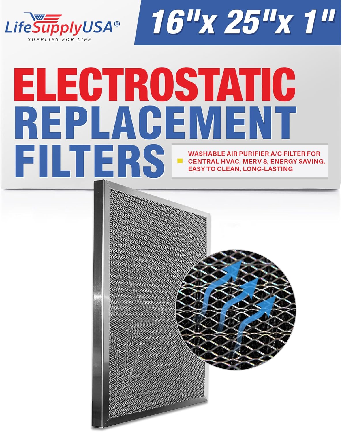 16x25x1 Electrostatic Air Filter for HVAC Systems - MERV 8