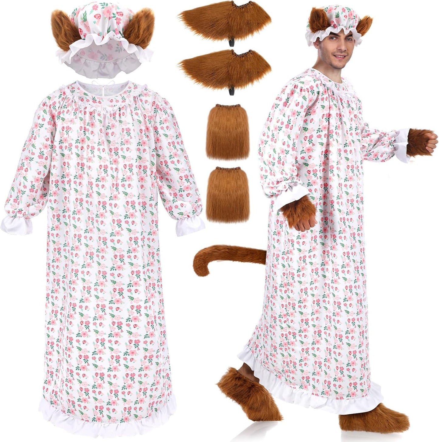 4 Pcs Halloween Granny Wolf Costume Set for Adult Cosplay