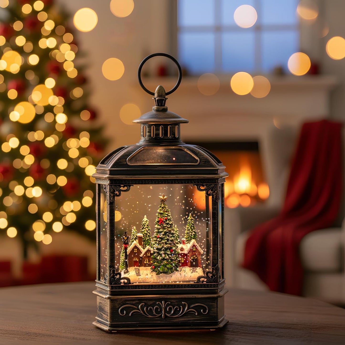Christmas Snow Globe Lantern with Music & Timer for Festive Decor