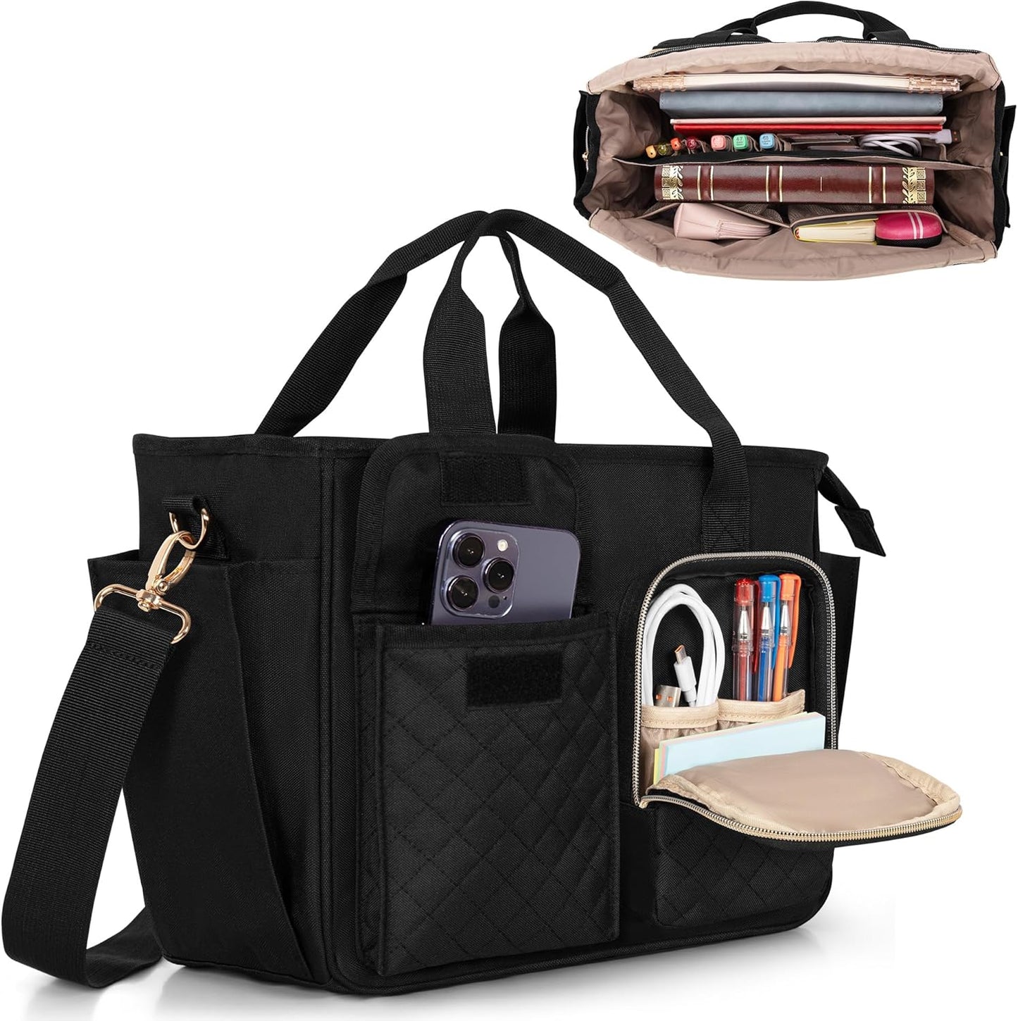 LUXJA Large Bible Bag with Water Bottle Pocket for Women