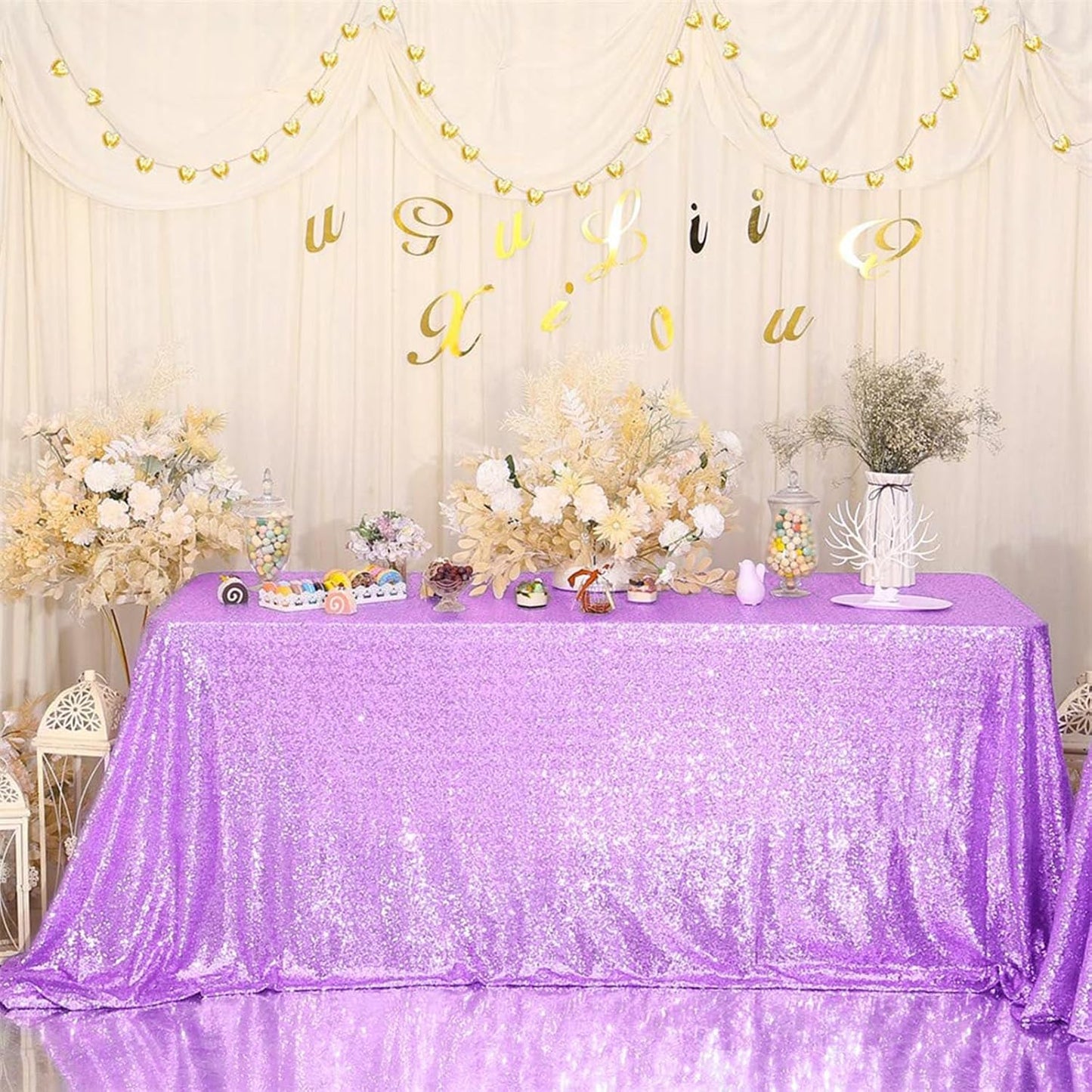 Lavender Sequin Tablecloth 90x132 Inch for Elegant Events