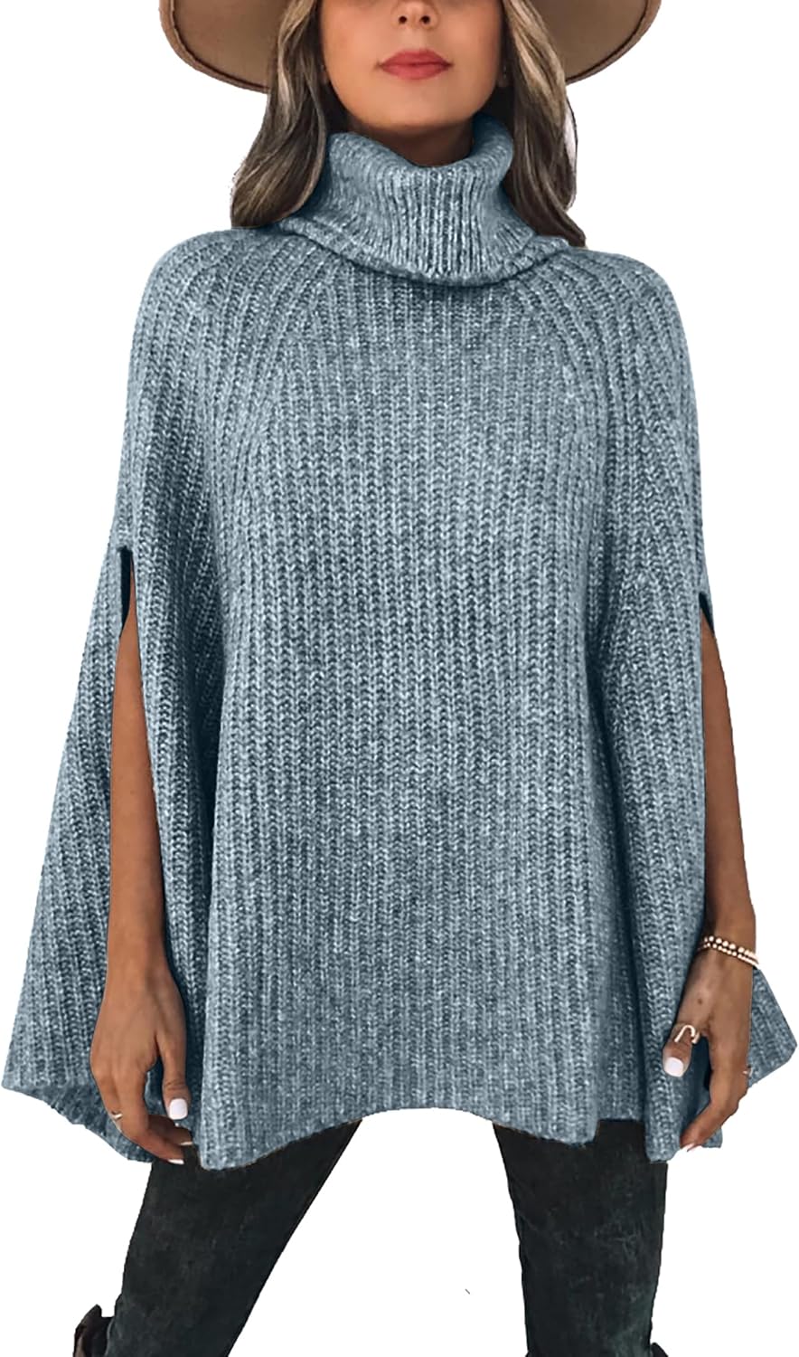 KIRUNDO Women's Turtleneck Poncho Sweater for Fall Winter Style