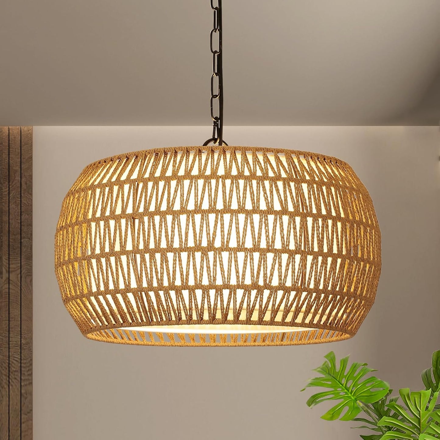 Rattan Farmhouse Chandelier Light Fixtures for Boho Dining Rooms