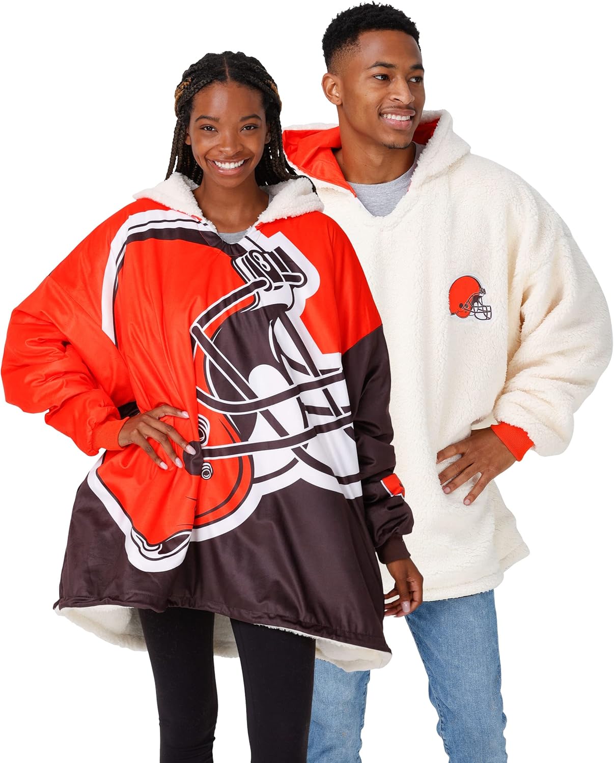 Foco NFL Team Logo Reversible Oversized Sherpa Hoodie Sweatshirt