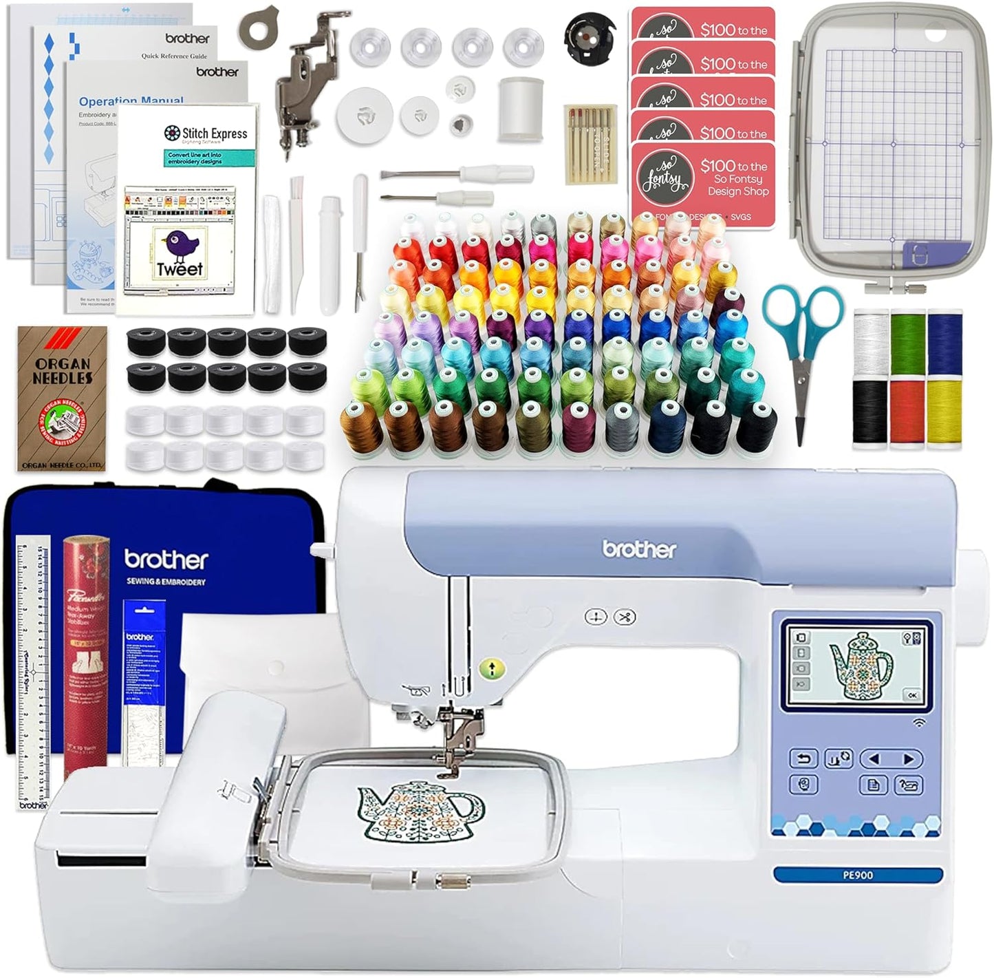 Brother PE900 Embroidery Machine Bundle: Deluxe Software Included!