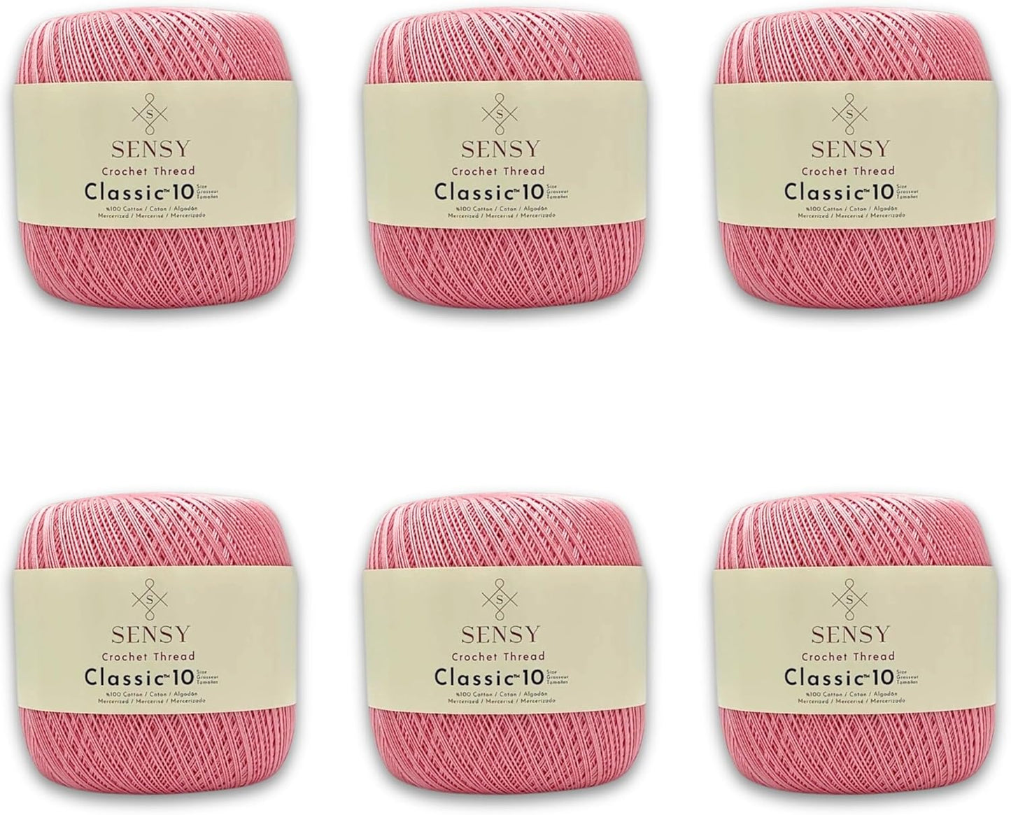 6 Skeins of Sensy Crochet Thread Classic Size 10 in Baby Pink