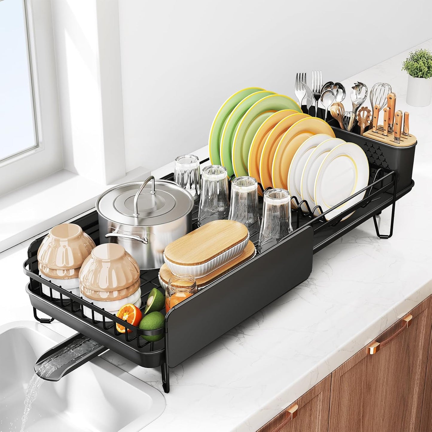 Large Dish Drying Rack for Kitchen Counter - Expandable Design