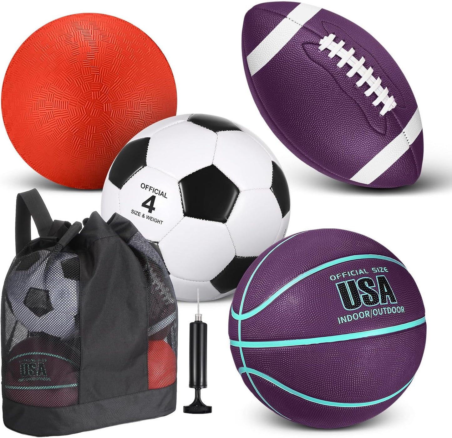 Deekin 4 Pcs Sport Balls Set for Kids with Pump and Bag
