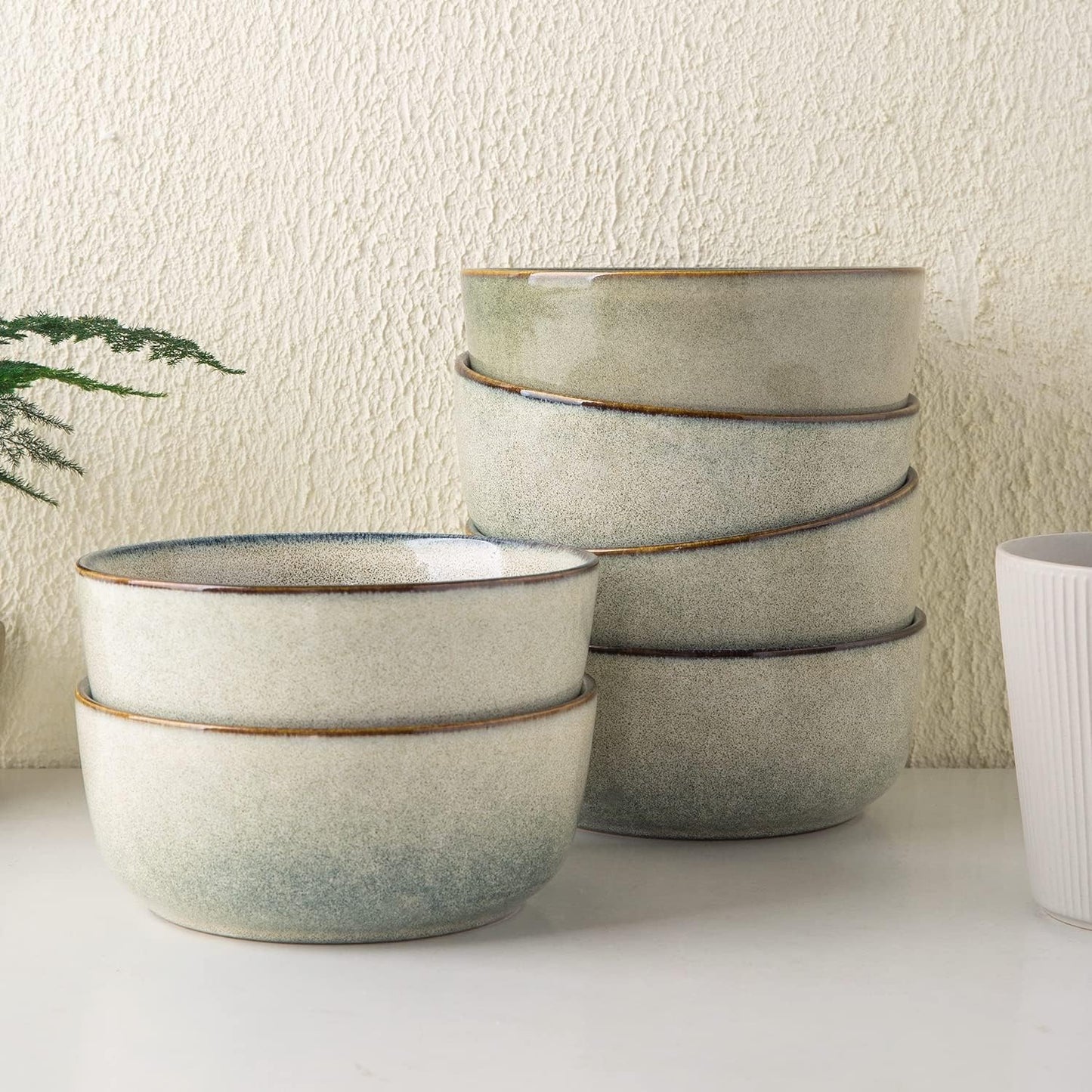 AmorArc Cereal Bowls Set of 6 - Modern Stoneware for Kitchen