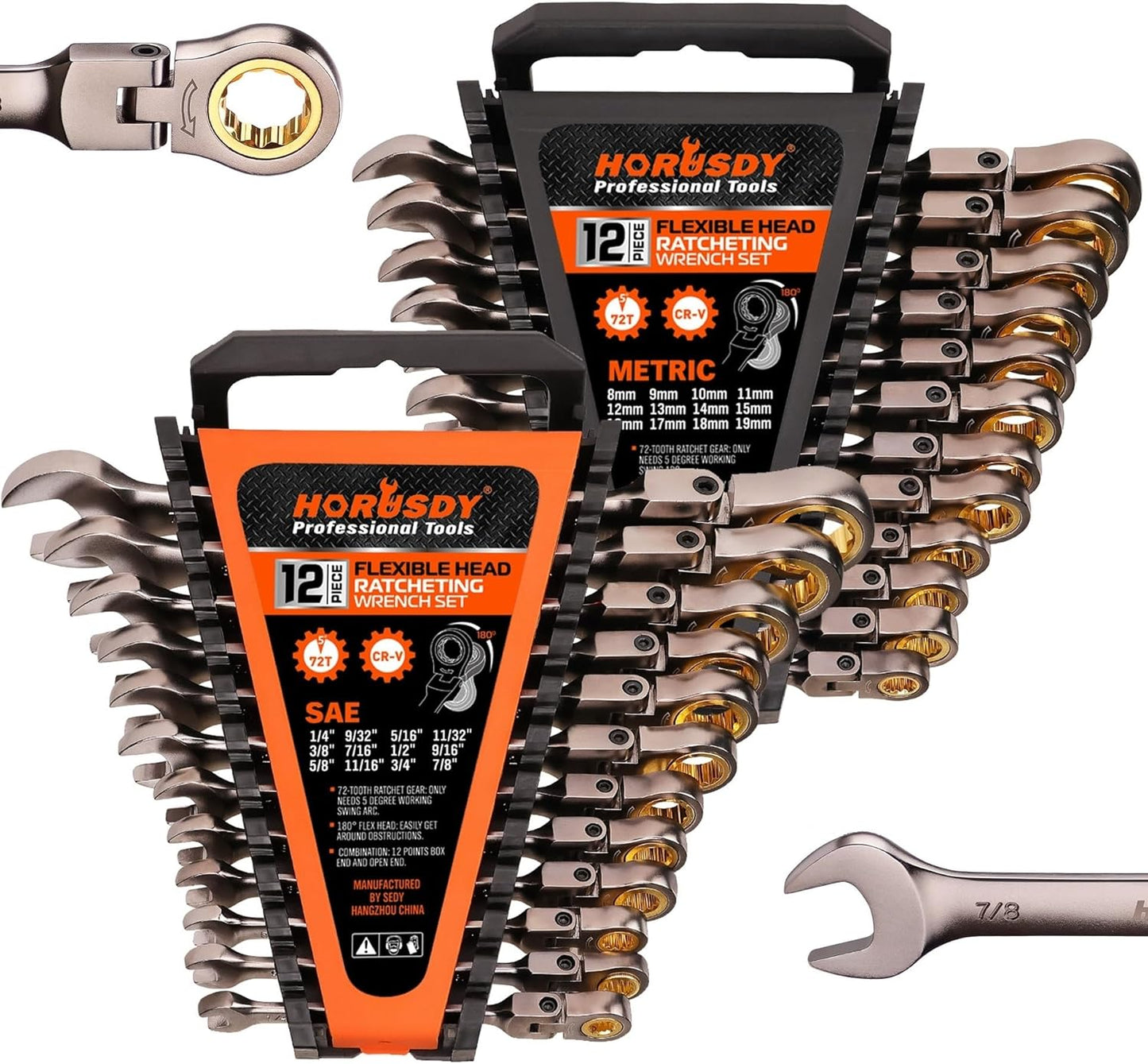 HORUSDY 24-Piece Flex-Head Ratcheting Wrench Set for All Needs