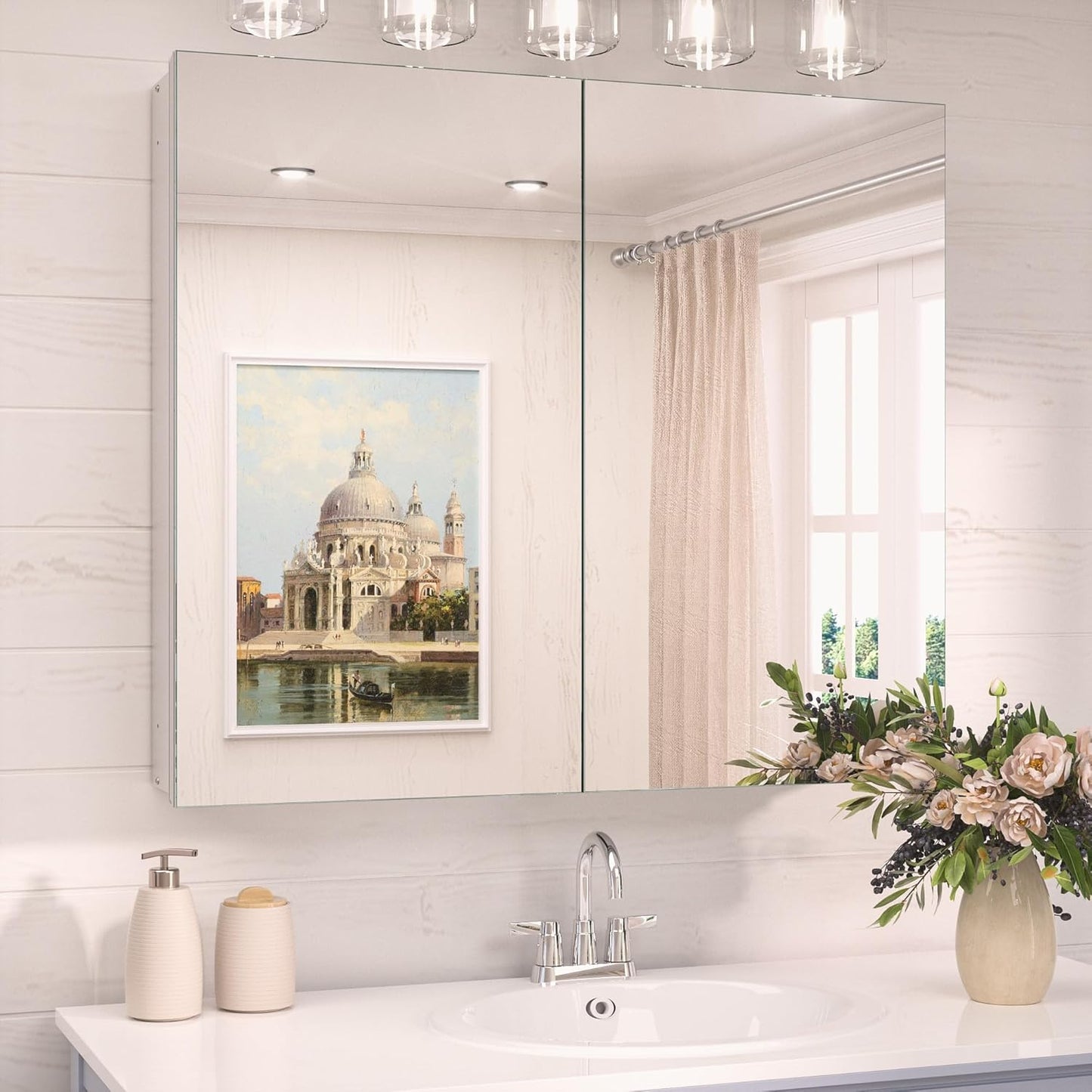 TokeShimi Silver Aluminum Medicine Cabinet Mirror for Bathroom