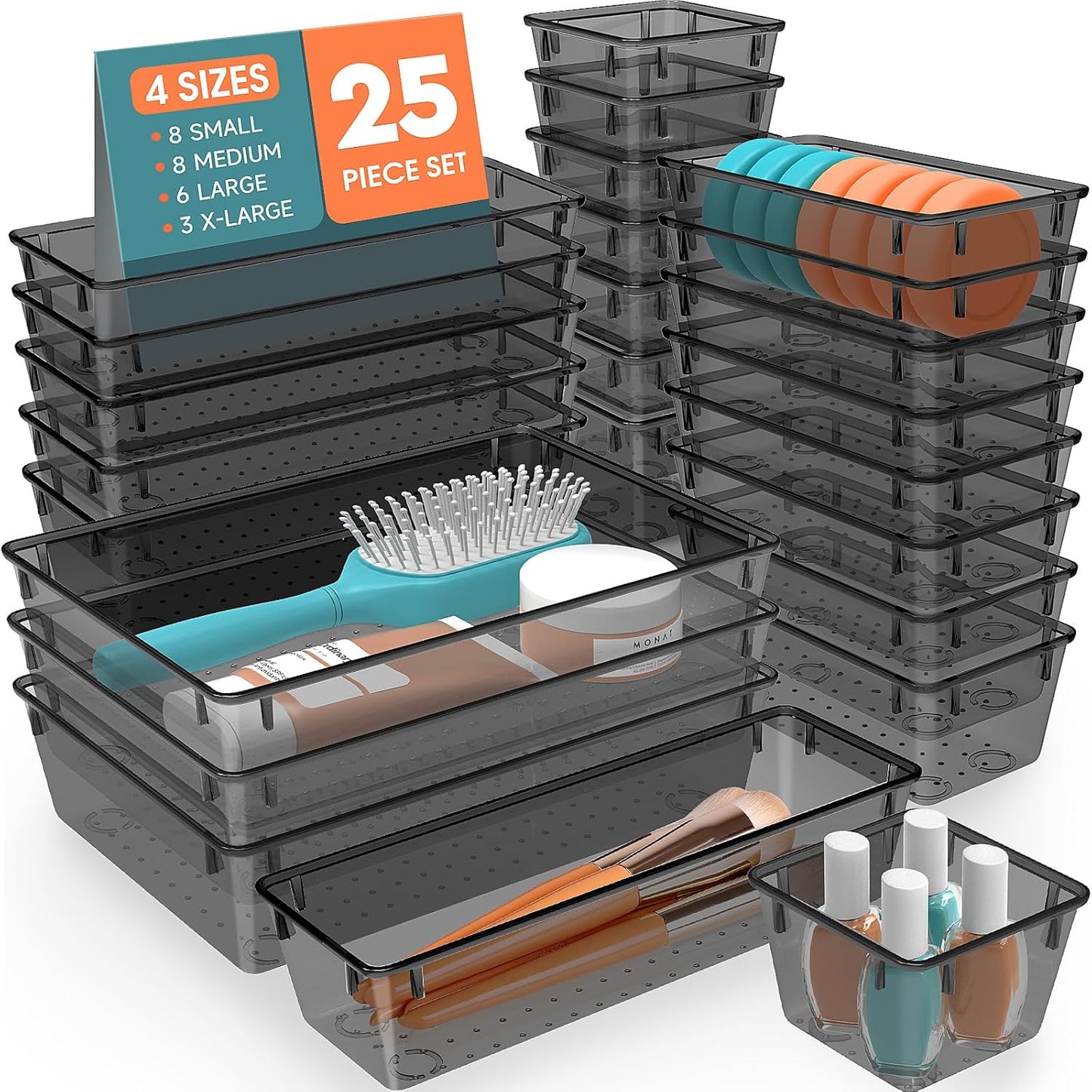 Multi-Size Drawer Organizer Set for Seamless Storage - Black