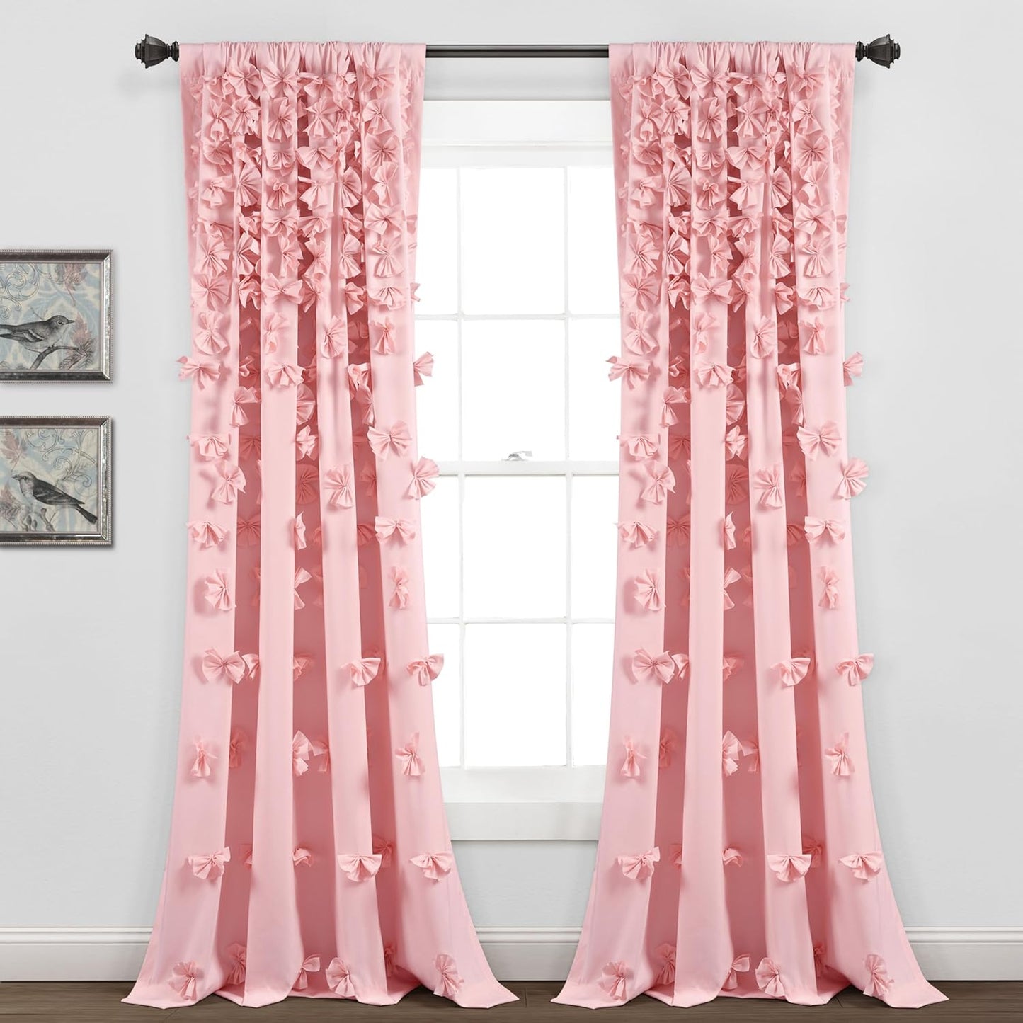 Elegant Handmade Bow Detail Curtain - Charming Light Filter - 54x84 Pink