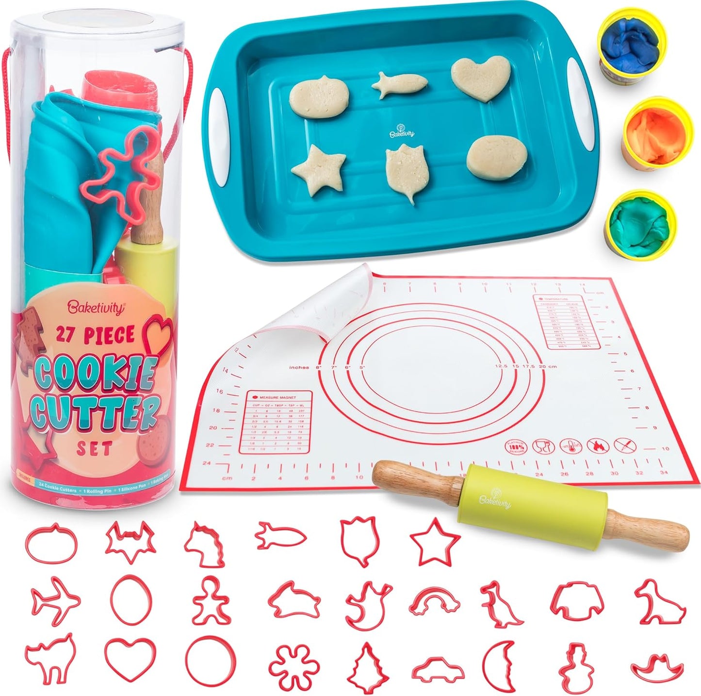 Baketivity Cookie Cutter Set for Kids - 24 Fun Shapes Included