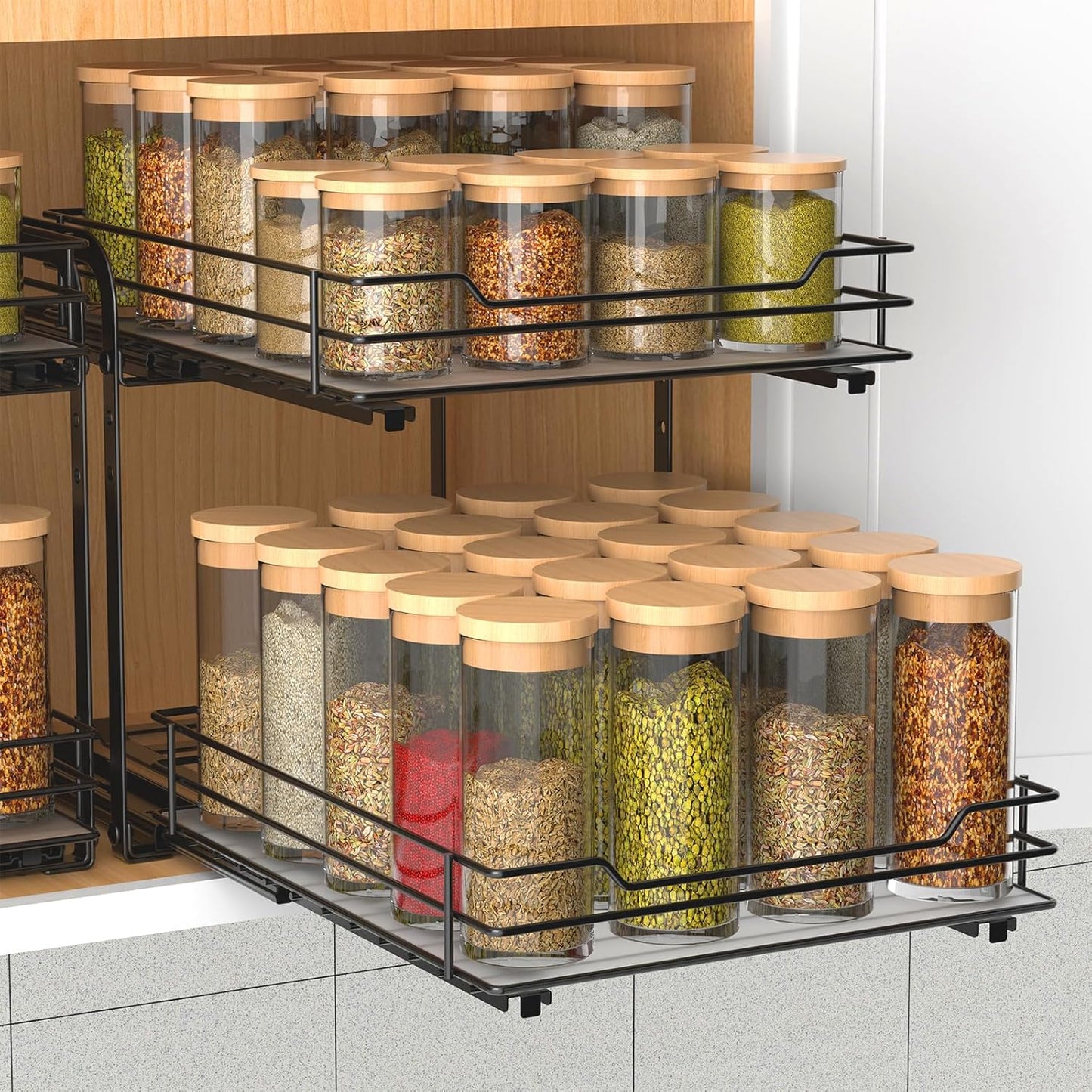 Height Adjustable 2-Tier Spice Rack for Cabinet Organization