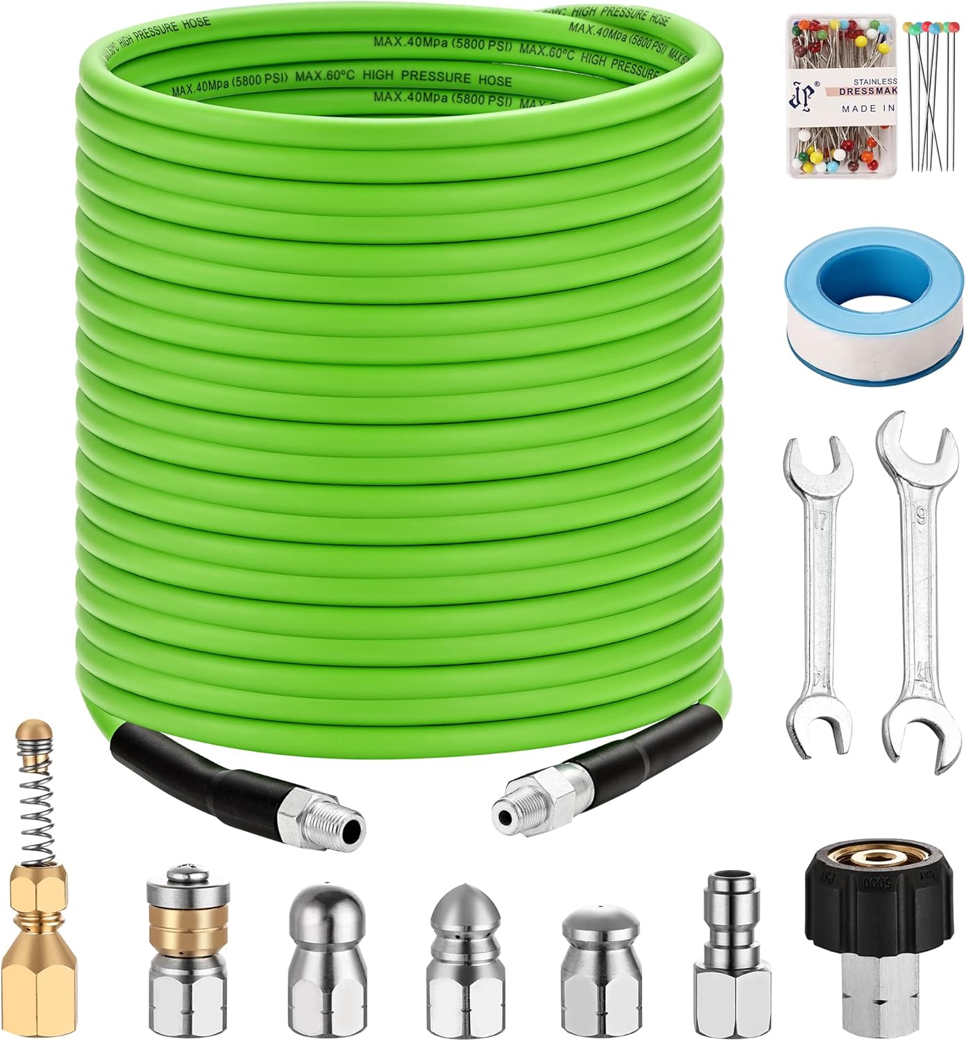 Sewer Jetter Kit for Pressure Washer - 100Ft Drain Cleaner Hose