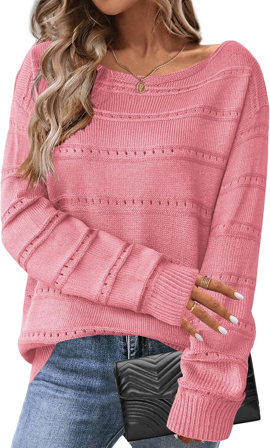Zeagoo Womens Sweaters Cute Long Sleeve Off The Shoulder Pullover