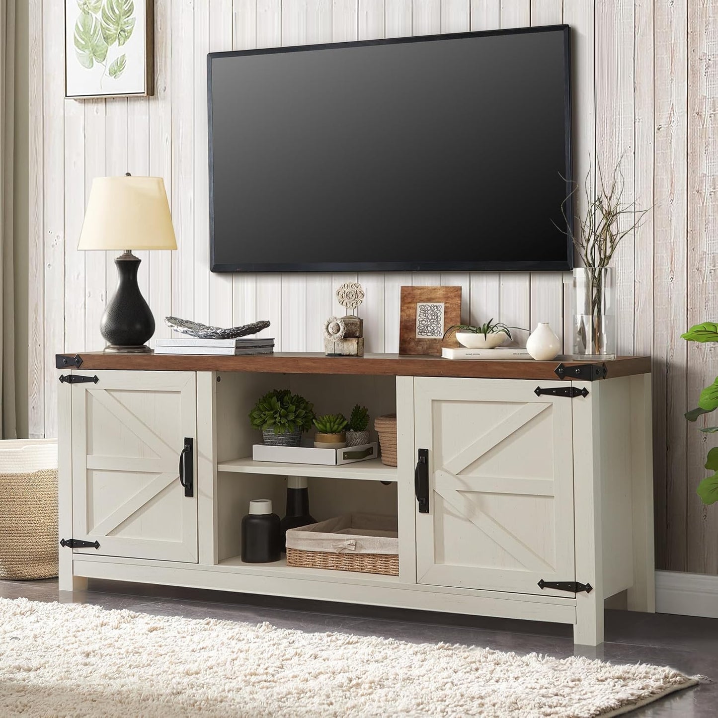 66 Farmhouse TV Stand for 75 TV - Antique White