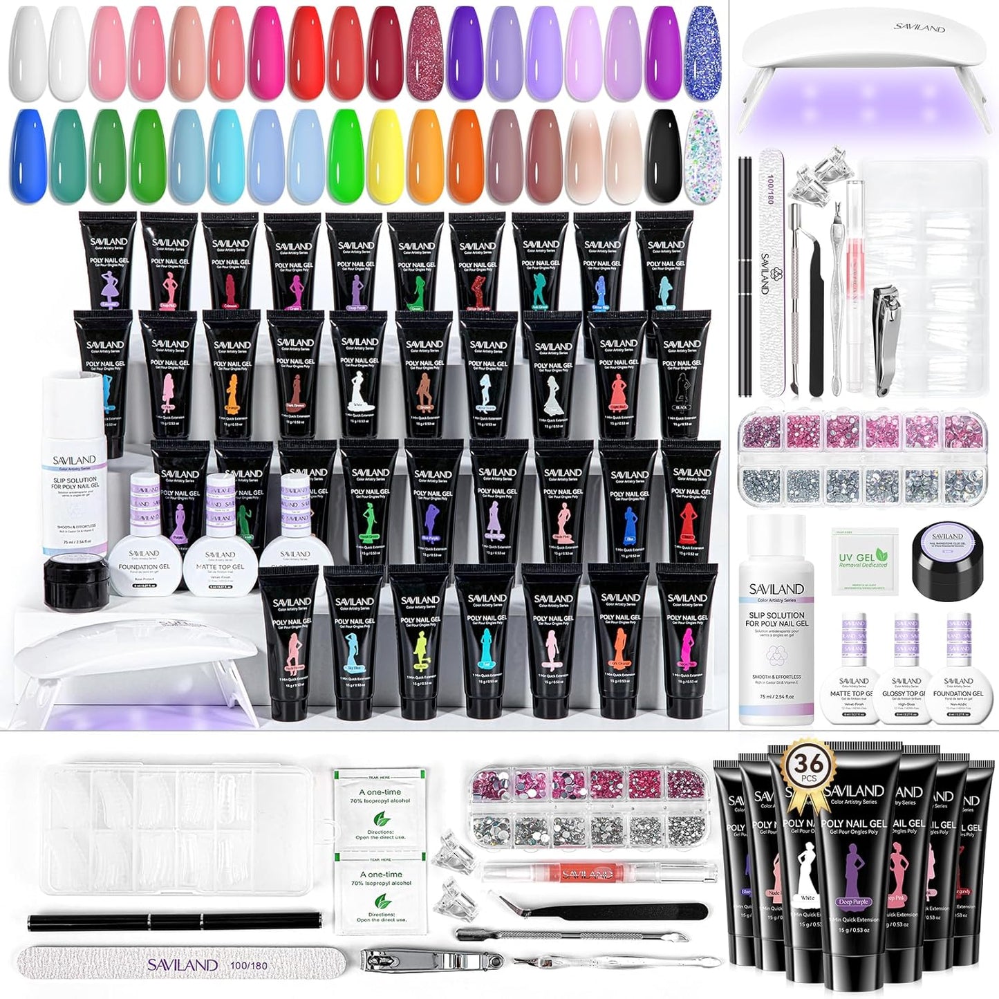 SAVILAND Poly Gel Nail Kit: 36 Colors for DIY Manicure