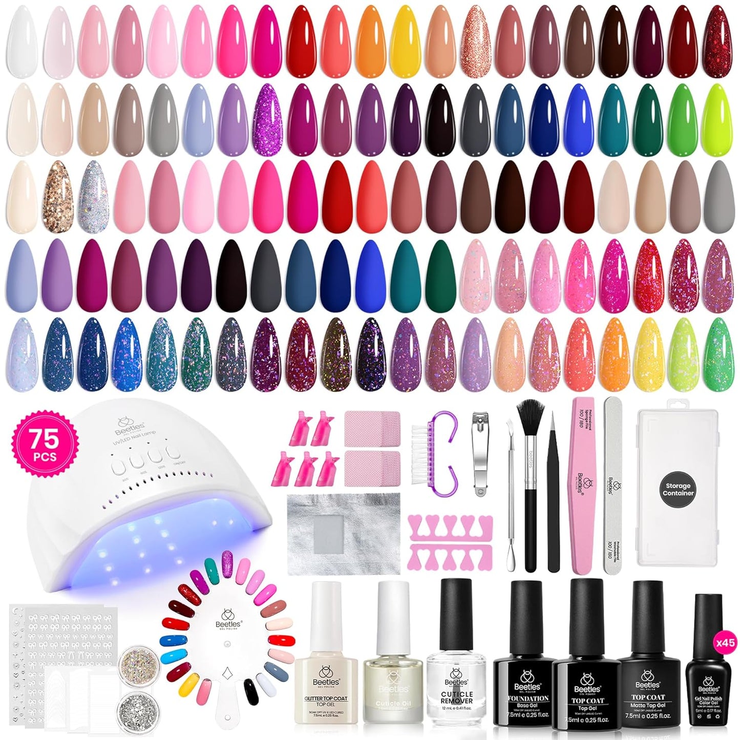 Beetles Gel Nail Polish Kit with UV Light - 75PCS Chic Set