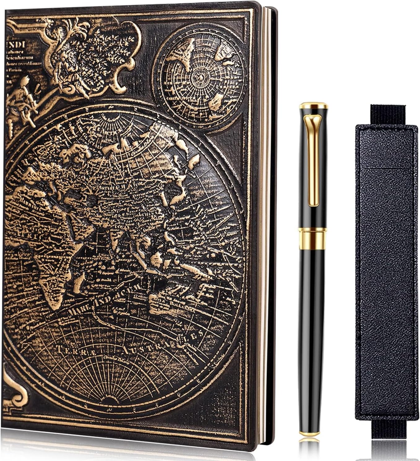 Vintage Map Leather Travel Journal Set